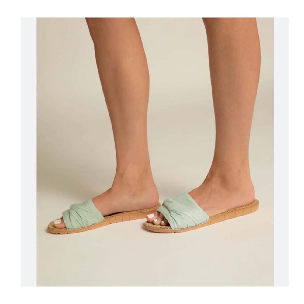 NEW Faceplant Dreams Hemp Bamboo Slides Loungewear Spa Sandals Aqua Blue Size 10